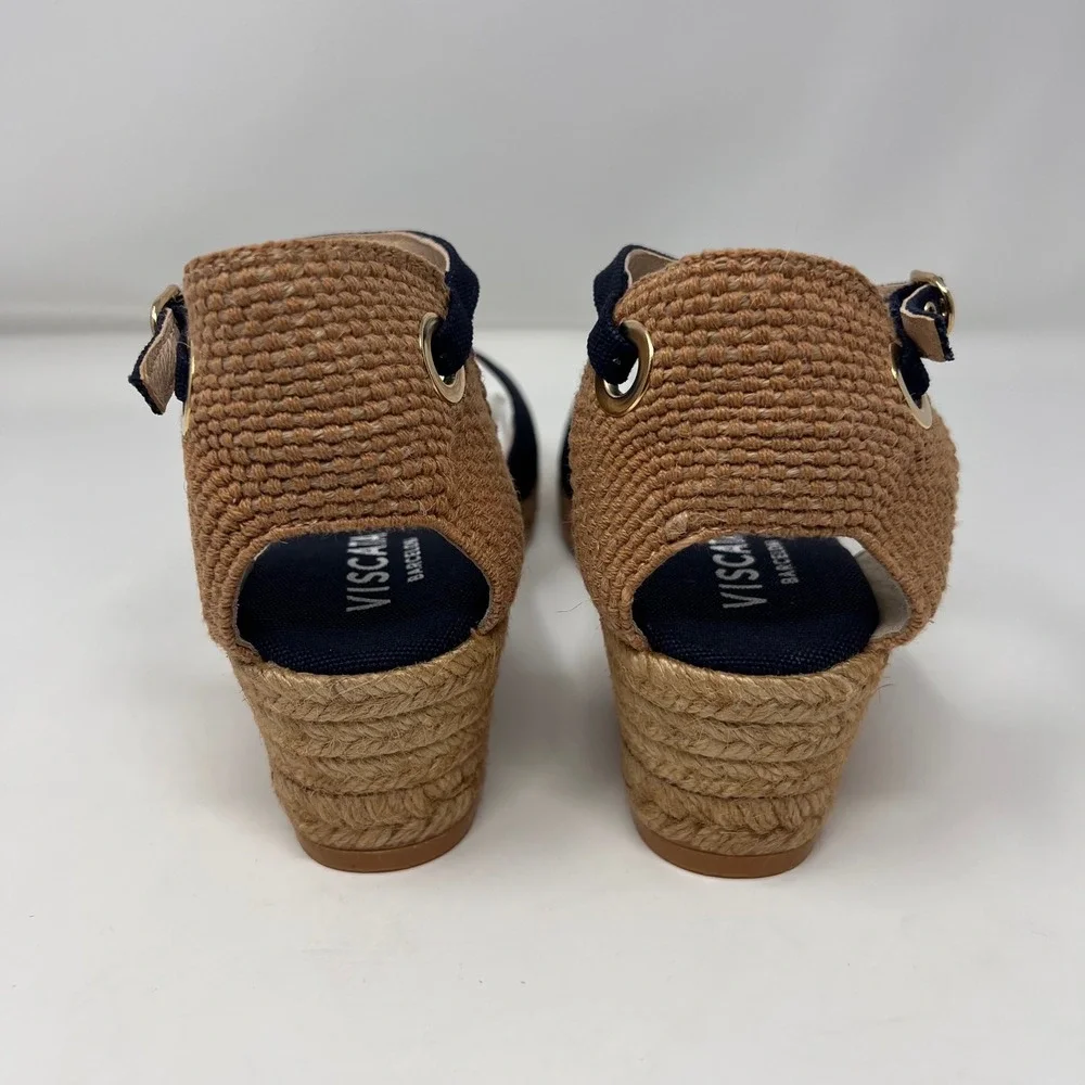 Viscata Pubol Espadrille Wedge Sandals Womens 40 US 9 Navy Canvas Spain NIB